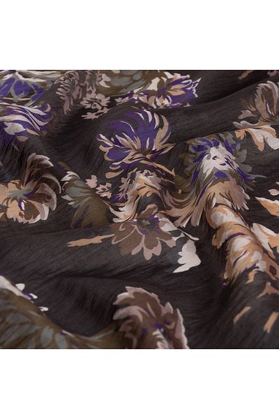 ipekevi Bitter Brown Purple Chrysanthemum Patterned Scarf