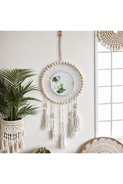 Generic KASTWAVE Bohemian Wall Mirror with Tassel Edge, Handmade Premium Wood...