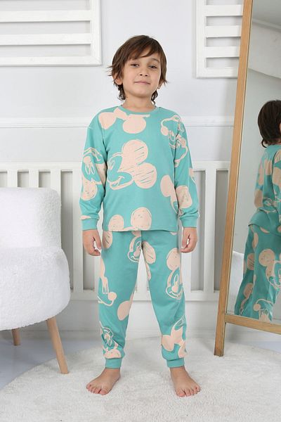 ZUZUNGA Cute Michey Cartoon Faces Patterned Boys' Pajama Set