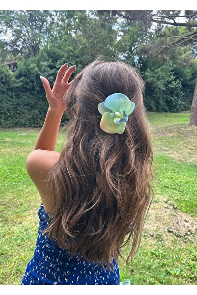 FloresDeCarnaval Pastel Mavi-Yeşil Orkide Saç Tokası