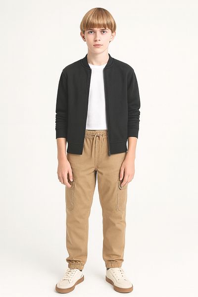 AHENGİM Boys' Commando Pocketed School Trousers with Elastic Waist Ak1000-1-2