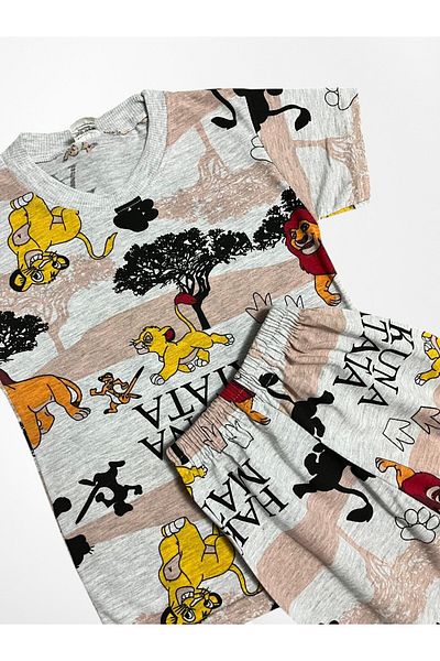 Pajama Shop Boy's Cotton Gray Safari Patterned Short Sleeve Shorts Summer Pajama Set