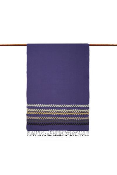 ipekevi Saks Blue Zig Zag Patterned Silk Shawl