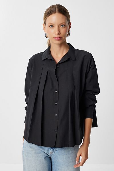 Lovelyİstanbul Pile Detailed Woven Shirt Lfg0135 Black