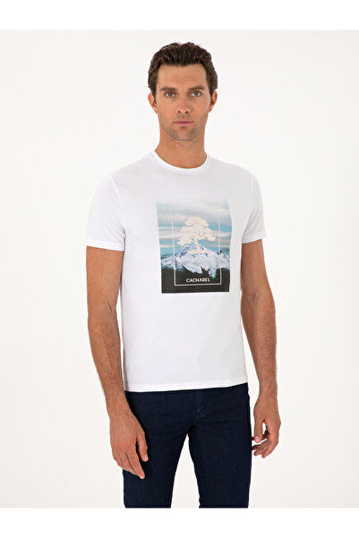 Cacharel White Slim Fit Crew Neck Cotton Blend T-Shirt 50311403-Vr013
