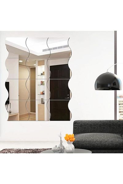 Generic ANTOLE 12PCS Wavy Mirror Wall Stickers,Full Length 3D Mirror Art DIY Home Decorative Acrylic Mirror