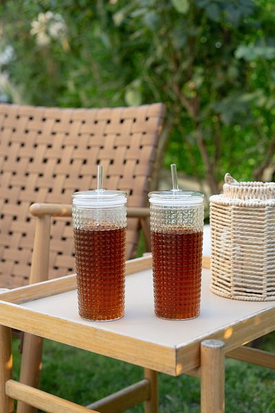 Dekorzdükkan 2-Piece Glass Vacuum Cup with Straw and Lid