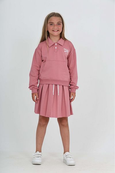 Toontoy Girl's Bow Embroidered Skirt Suit