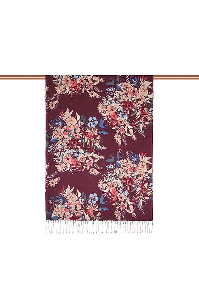 ipekevi Plum Fall Flowers Patterned Silk Shawl