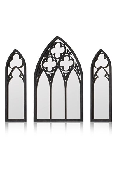 Generic مجموعة من 3 مرايا حائط بتصميم قوطي من بوموسوي، إطار قوس كاتدرائية، مر...