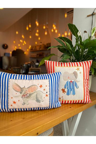RahanDesign Children's Room Decorative Striped Suede 2-Piece Throw Pillow Cover - Children's Room Throw Pillow Cover Set