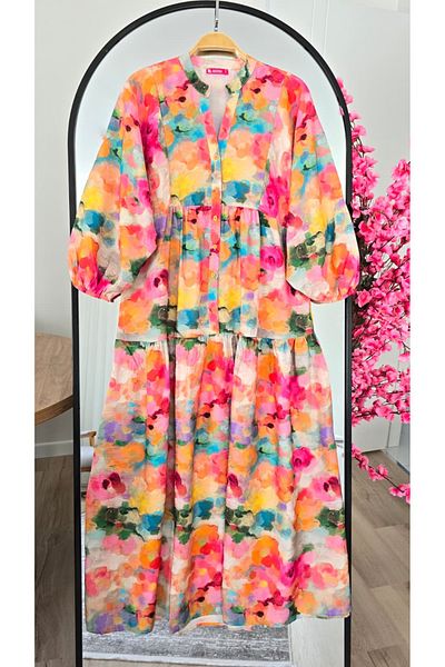 PREMİER VİE Testture Lilyum Fabric Flowered Summer Dress