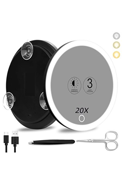 Generic مرآة مكبرة 20x مع ضوء، كبيرة 15 سم، 3 ألوان، إضاءة خافتة، مرآة مكبرة 20x مع 3 ألوان