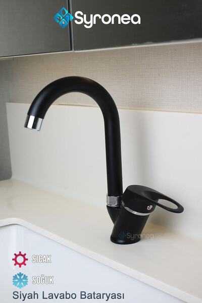 VSA Kısa Siyah Mix Lavabo Bataryası Aç Kapa Banyo Lavabo Musluk