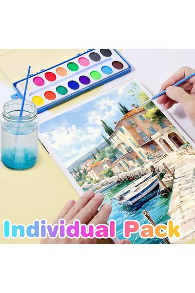Toybox Watercolors Paint Box with Paint Brush Kit - 16 Colors