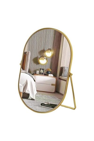 Generic Tazweeq Desk Table Mirror, Oval Makeup Mirror 360° Adjustable Rotation, Metal Framed Standing Mirro