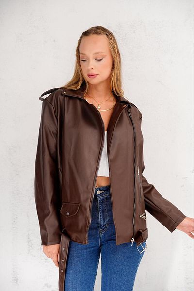 cottonage Women's Oversize Biker Leather Jacket