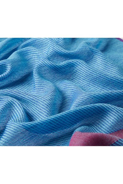 ipekevi Sky Blue Border Wool Silk Scarf Shawl