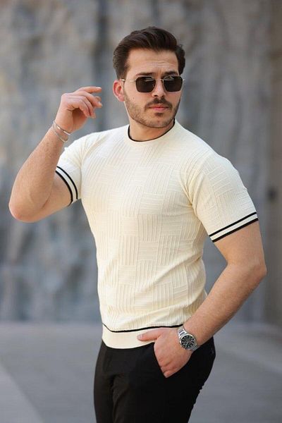 Aymood Men's Jacquard Ribbed Short Sleeve T-Shirt