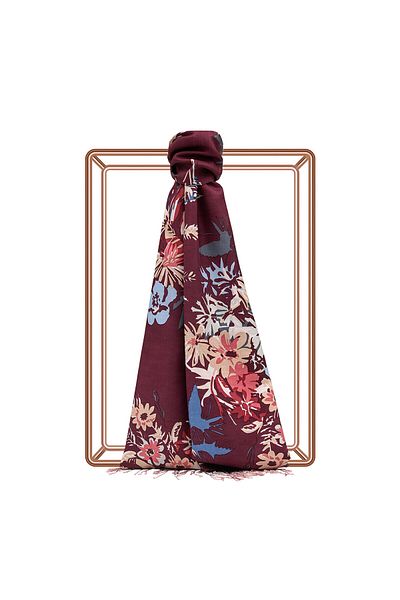 ipekevi Plum Fall Flowers Patterned Silk Shawl