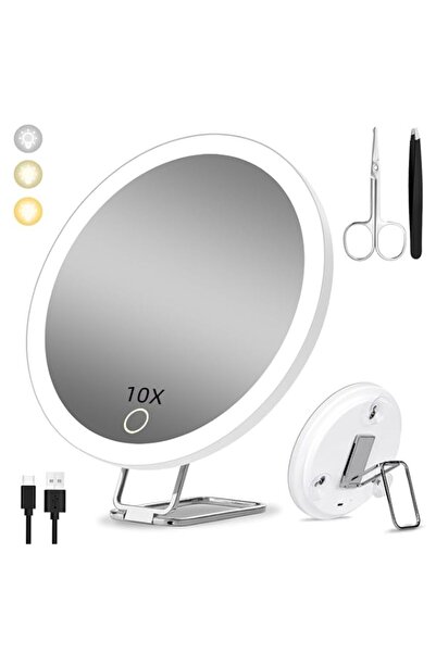 Generic مرآة مكبرة من أزوني، مضاءة 10x، 3 أوضاع ألوان، إضاءة خافتة، مكبرة قاب...
