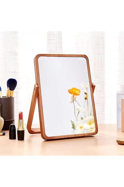 Generic MAKINGTEC Wooden Desk Mirror for Makeup, Table Mirror Vanity with Wood Frame Rectangle Countertop M