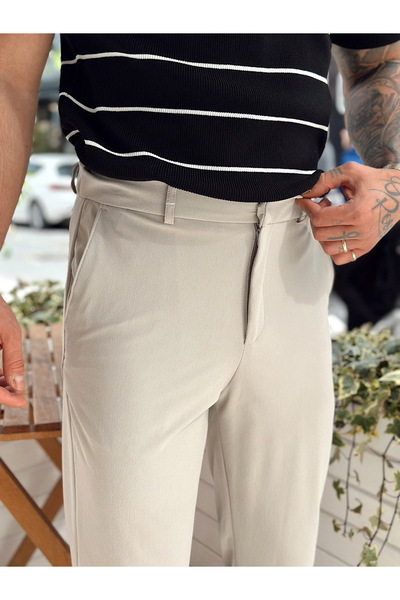 manch collection Basic Gizli Düğme Duble Paça Pantolon Krem