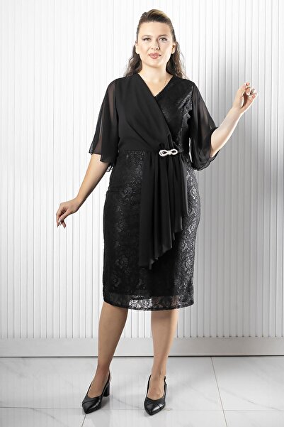 Modaviki Rochie de seara cu detaliu din sifon negru MDV390