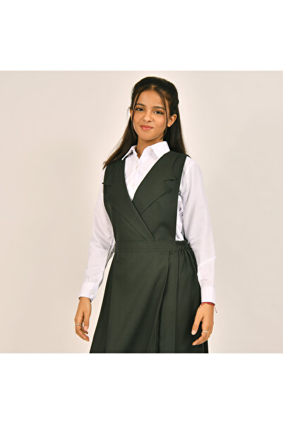 HAWRAA مريول اخضر زيتي بياقة بليزر وزم من الجانبين