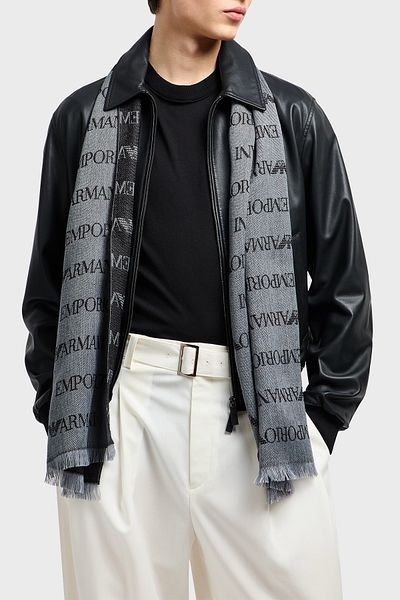 Emporio Armani With Logo 43 X 183 cm 100% Wool Shawl Men's Shawl Em004238 Af21541 F7086