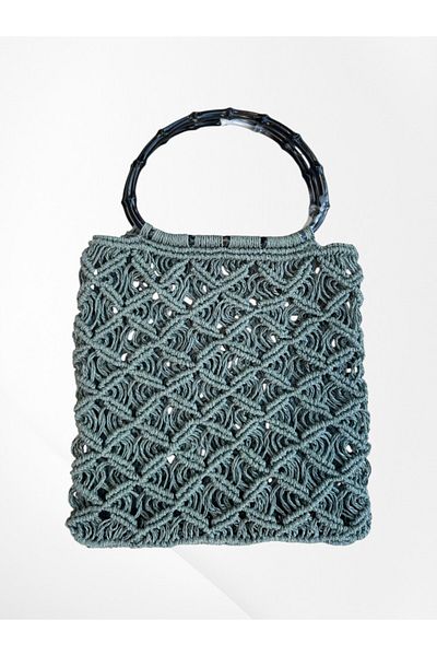Pajama Shop Women's Handbag Bone Strap Straw Knitted Handmade Unlined Inside Handmade Design