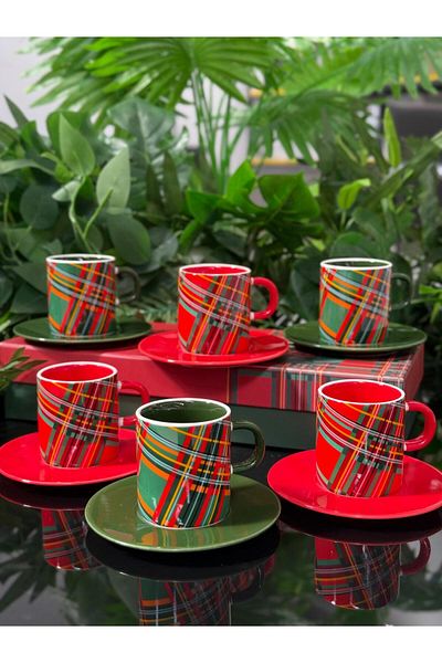 GONCAEV 6 Piece Coffee Set Cup Plaid Model