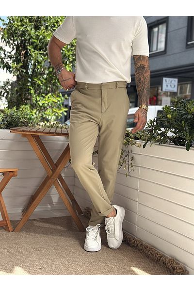 manch collection Basic Hidden Button Double Leg Trousers Green