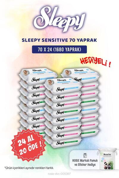 Sleepy Sensitive 24 AL 20 ÖDE 70'li Bebek Islak Mendili ve Rosie Pamuk Hediye