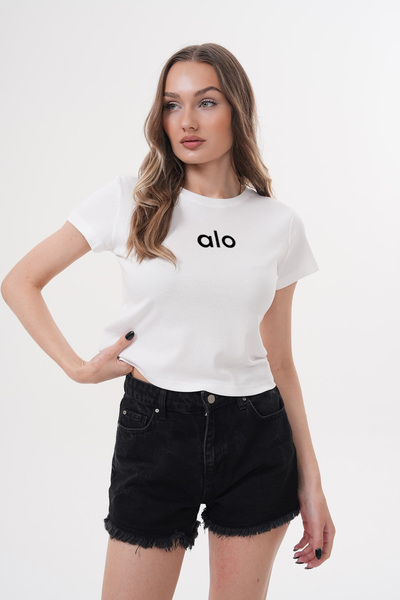 jansogroup - Printed Letter Cotton Oversize Women's Crop Tshirt Large Size