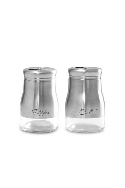 Cuisine Art Soda Lime Glass Stainless Steel Salt & Pepper Set, 150ml, 2 Pieces, Silver