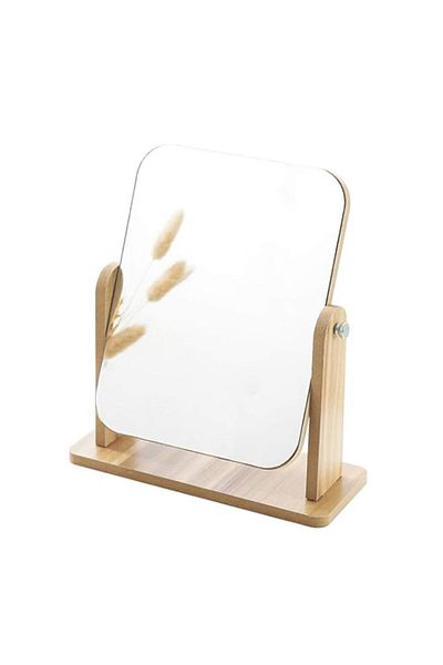 Generic Desk Mirror, 22 x 23.5CM Wooden Mirror 360 Degree Portable Adjustable Table Desk Mirror, Bathroom L