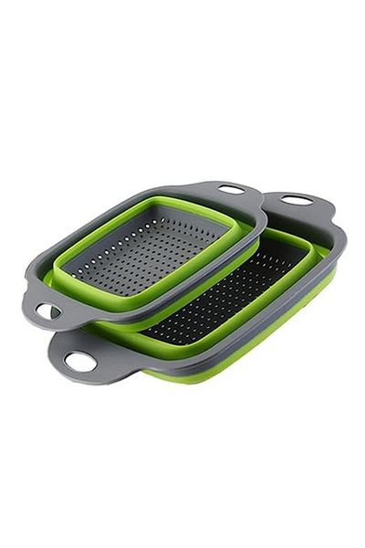 UIQ Set 2 Foldable Strainers 29x22cm/24.5x18.5cm, Silicone, Gray/Green
