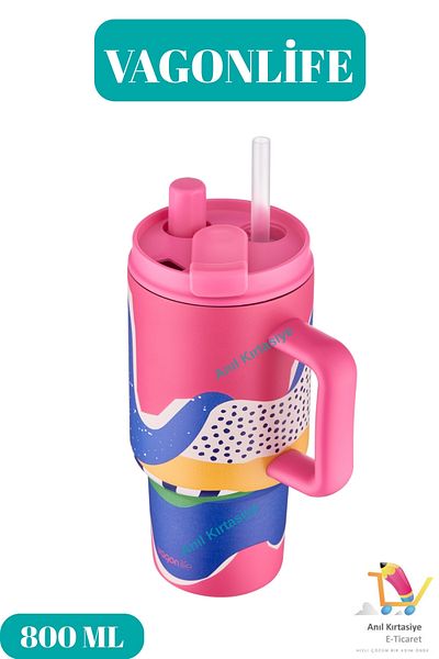 Vagonlife Vacuum 800 ml Stainless Steel Thermoses with Straw & Comfortable Drinking