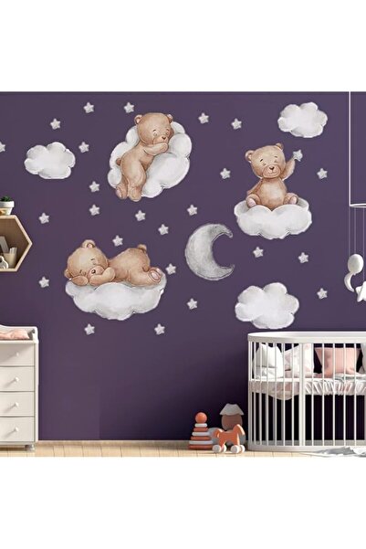 Generic Brand BPA Teddy Bear Sleeping on Moon & Stars Wall Stickers Cartoon C...