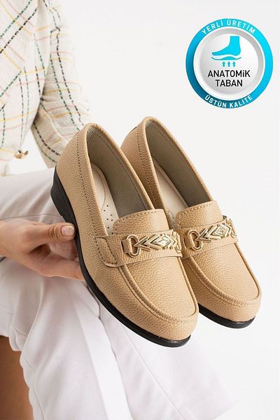 AlbiShoes Anatomical Women's Ballerina Ballerina Chain Buckle Lightweight Comfortable Sole Stylish Daily Shoes Mother Shoes