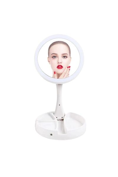 Generic مرآة مكياج مضيئة، مرآة زينة LED مزدوجة الجوانب مكبرة 1x/10x مع أضواء ...