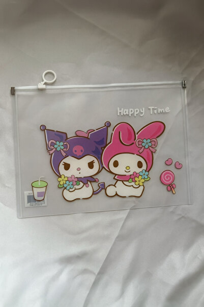 facnspt Kuromi & My Melody Patterned Transparent Zipper File Bag