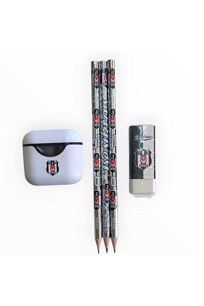Beşiktaş Licensed Pencil Set (3 Pencils, Eraser, White Sharpener)