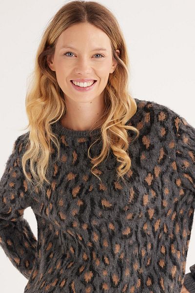 Tudors Women's Oversize Wide Cut Crew Neck Patterned Sweater