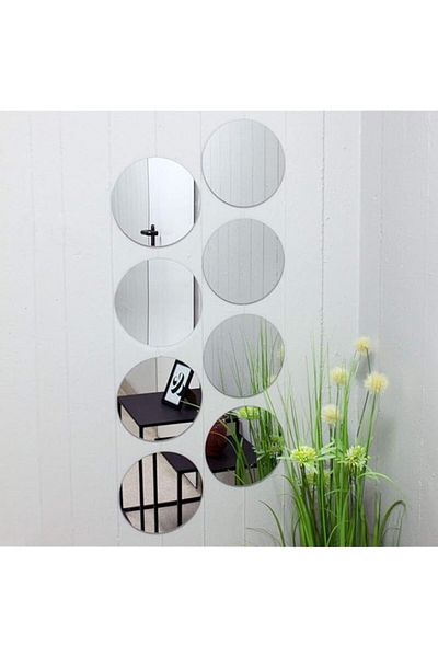 Generic BPA Set of 8 round mirrors of 8 pieces each for tiles Ø20 cm decorative mirror for tiles wall decor