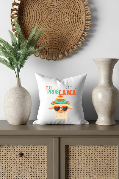 qoeuyl boutique No Problem-Lama Printed Funny Gift Fiber Filled Satin Mini Pillow