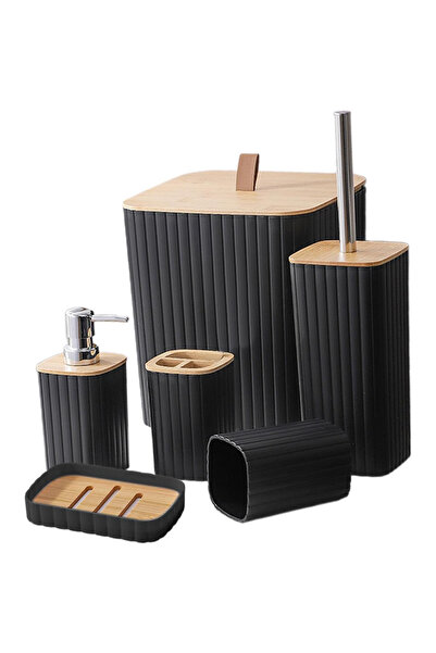 Teno Set 6 Accesorii de Baie Teno®, dispenser de sapun, suport de periute, perie de toaleta, negru