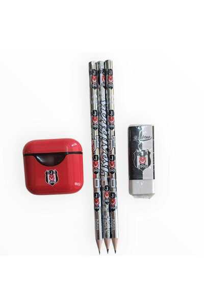Beşiktaş مجموعة أقلام رصاص مرخصة (3 أقلام رصاص، ممحاة، مبراة سوداء)