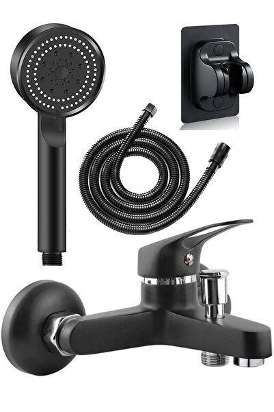 VSA Siyah Mix Banyo Bataryası Musluk Yapışkan mafsallı Fonksiyonlu Duş Başlıklı Duş seti